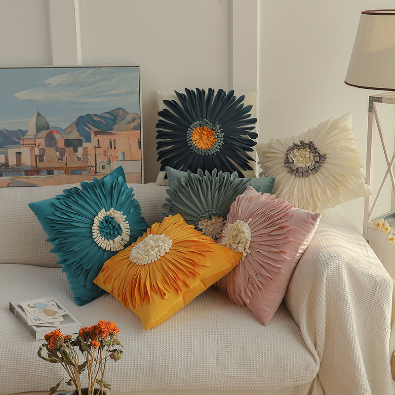 Flower Decorative Pillow 3D Daisy Flower Pillow, Sunflower Throw Pillow, Flower-Shaped Pillow