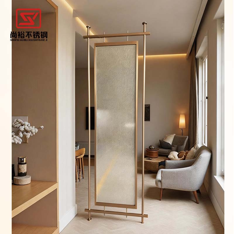 Hotel Lobby Art Screen 304 Stainless Steel Frame Frosted Glass Translucent Partition