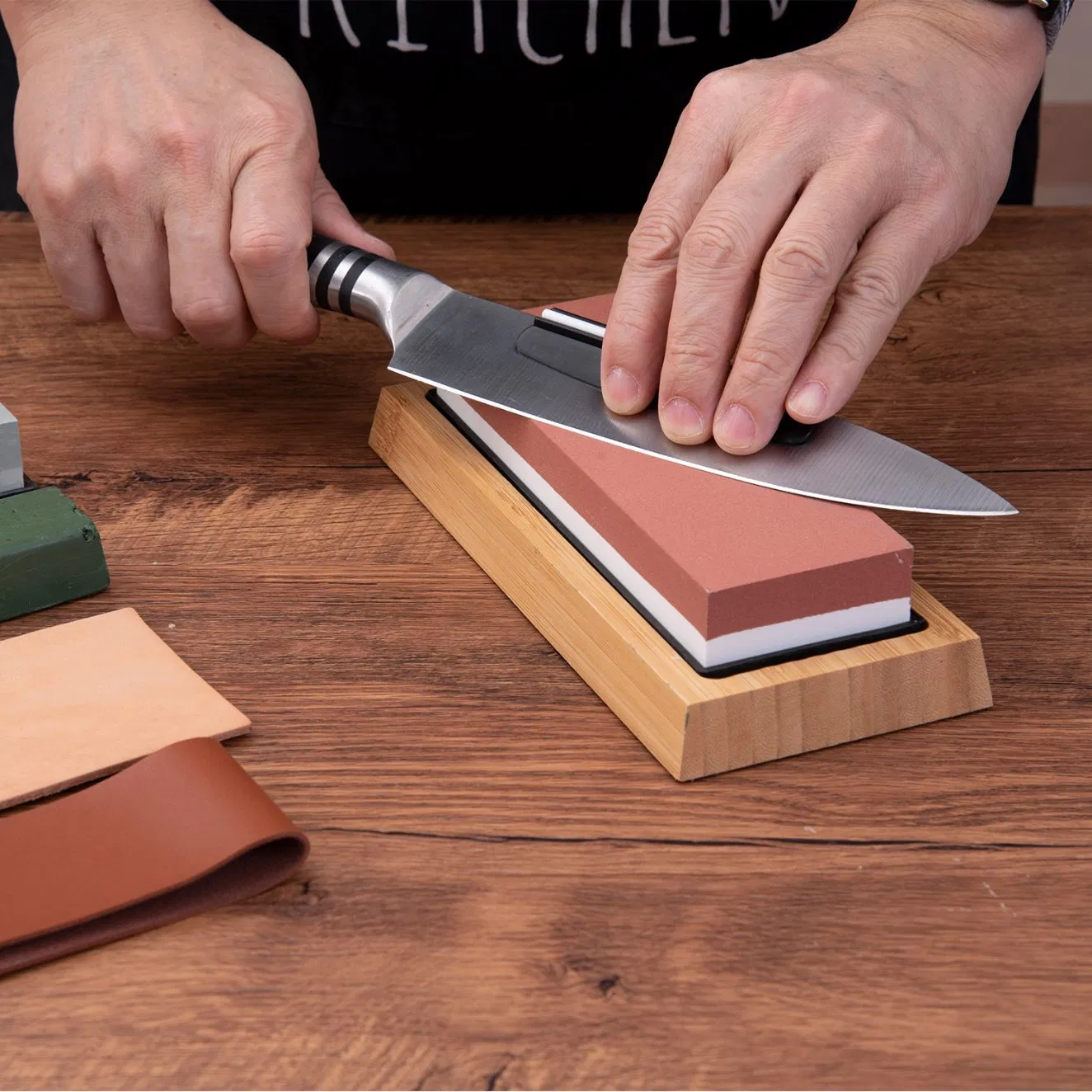 400/1000/3000/8000 Grit Whetstone Set with Angle Guide Leather Strop Bamboo Base