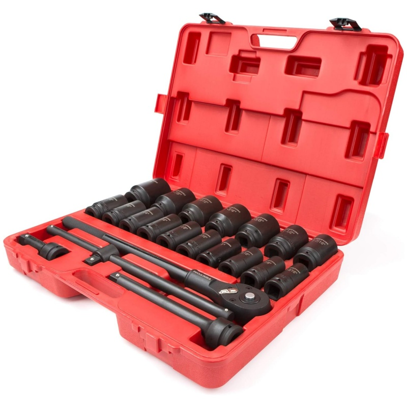 23-PC 3/4'' 1/2''dr. Socket Set, Set Include: 8 PC. 1/2" Shallow Sockets, 9 PC. 3/4 Shallow Sockets, 2 PC Joint, 1 PC 3/4'' Slide Bar, 2 PC Adapter