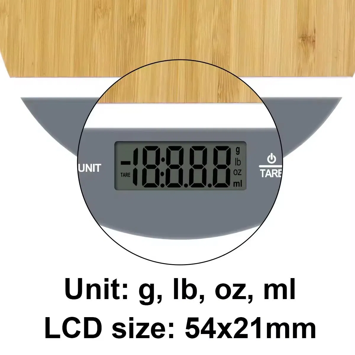 Кухонные весы цифровые 5кг с LCD дисплеем и бамбуковой платформой