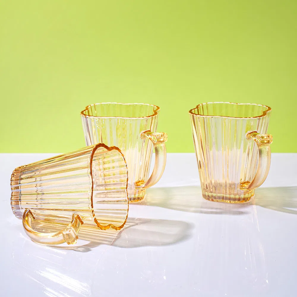 Wholesale Wide Mouth Glass Cup 200ml Empty Coffdrinking Cup Custom with Handle