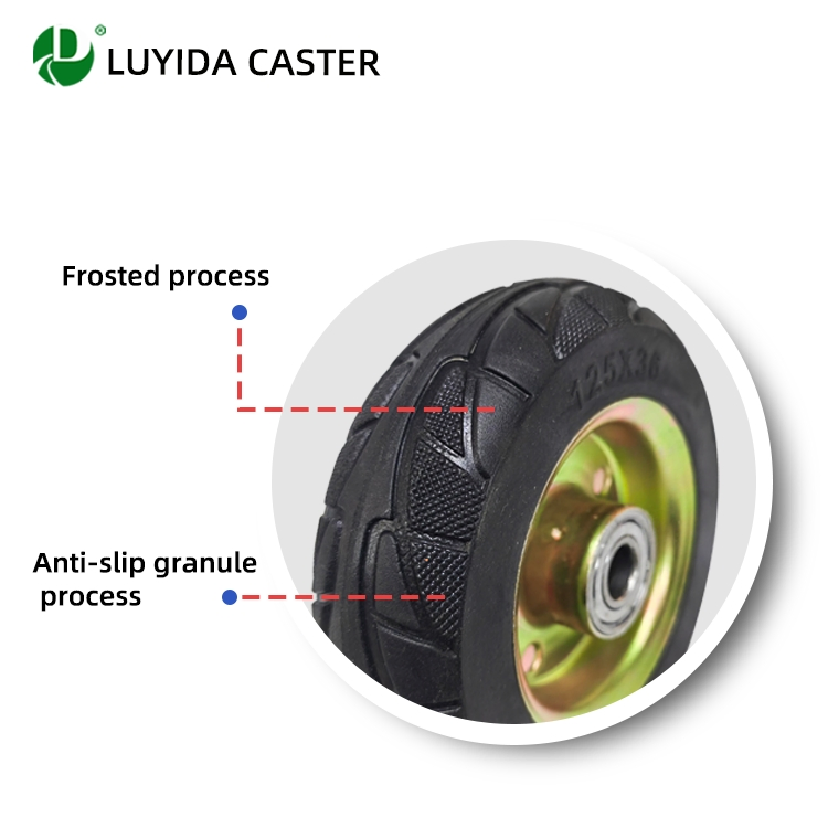 5-Inch Medium-Duty Rubber Wheels with a Non-Slip Textured Surface, Suitable for Tool Carts and Handcarts.