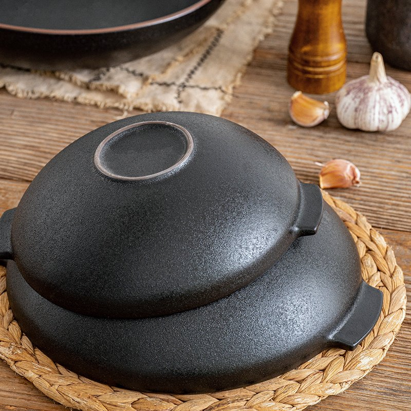 Cast Iron Black Restaurant Noodle Soup Bowl Serving Large Ceramic Bowl