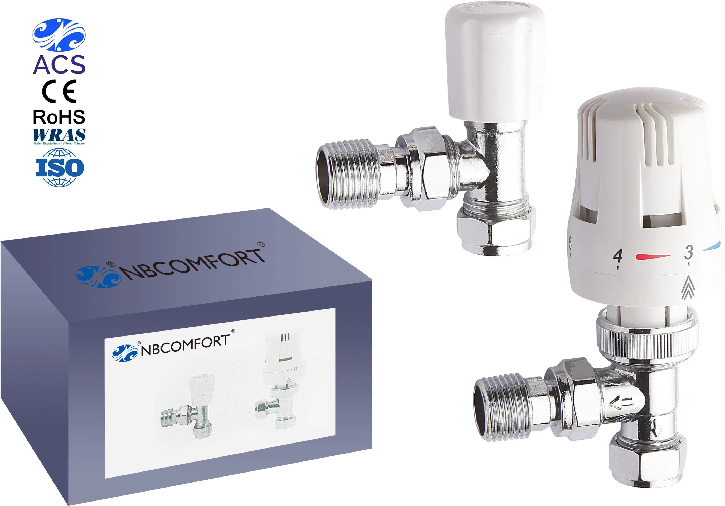 Nickel Plated 1/2" F Thermostatic Radiator Valve with Adaptor