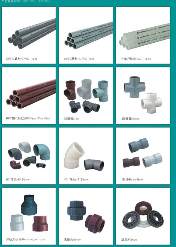 Пластиковые трубы и фитинги UPVC, CPVC, FRPP, PPH, PVDF