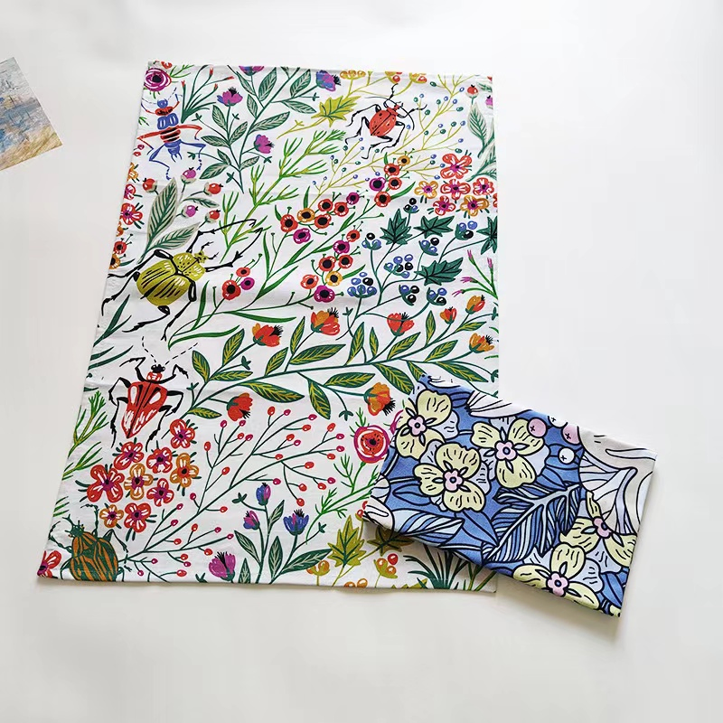 High Quality Custom Pretty 100% Cotton Digital Printed White Kitchen Dish Tea Towels Set