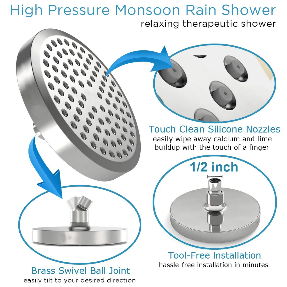 6 Inch Rainfall High Pressure Full Chrome Luxury Shower Head