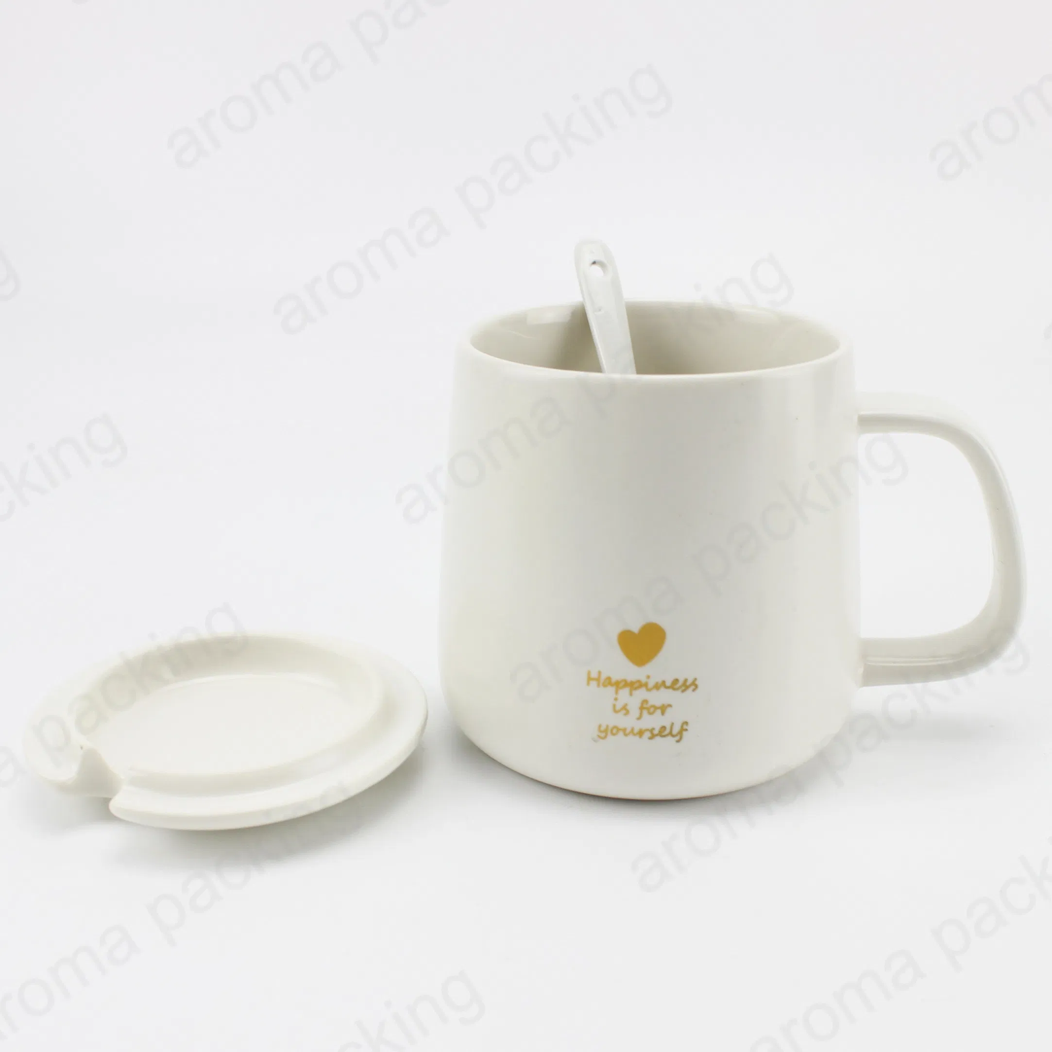 Белая керамическая кружка с ложкой, 10 унций