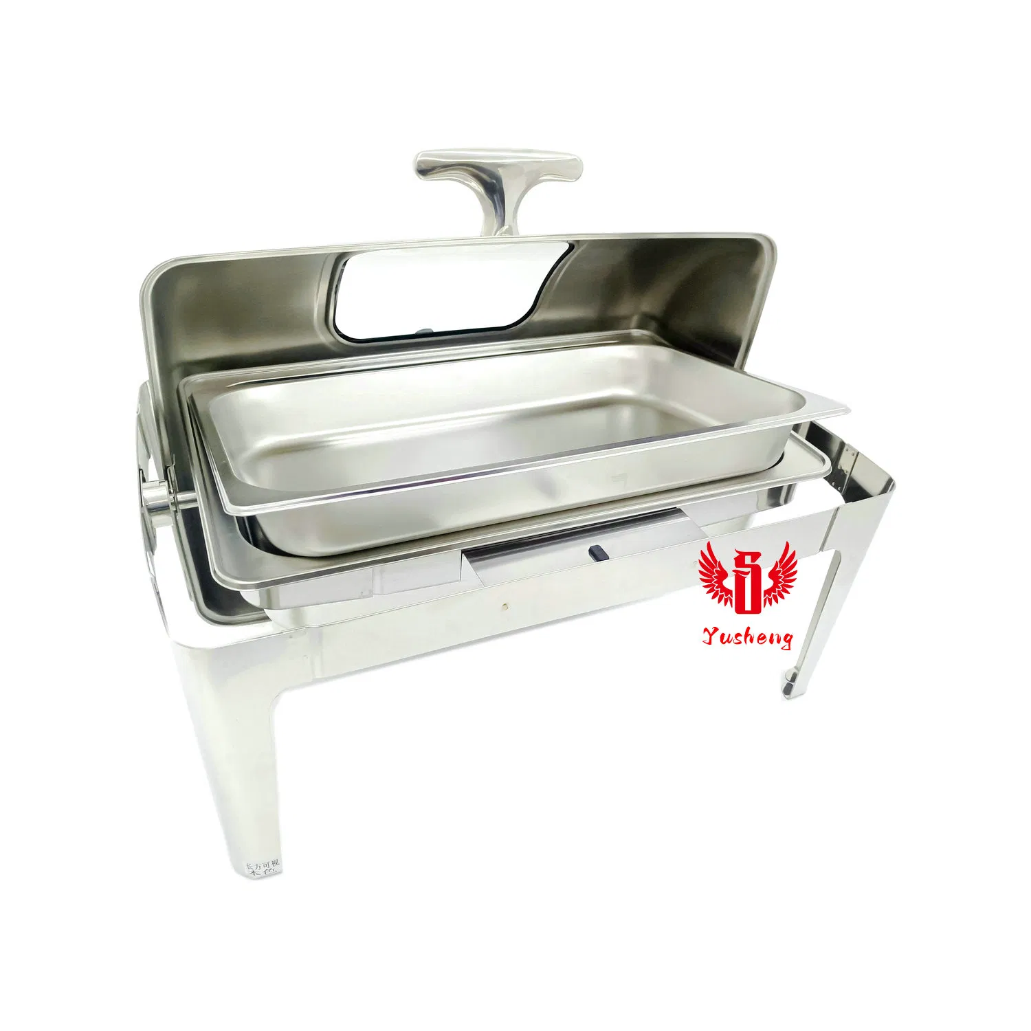 Visible Lid Rectangular Silver Steel Buffet Chafing Dish China Guangdong Factory