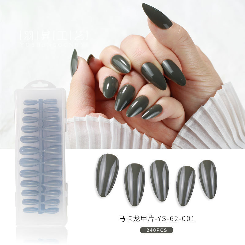 Artificial Nail Coffin Almond Macaron Solid Color Press on Nails Tips