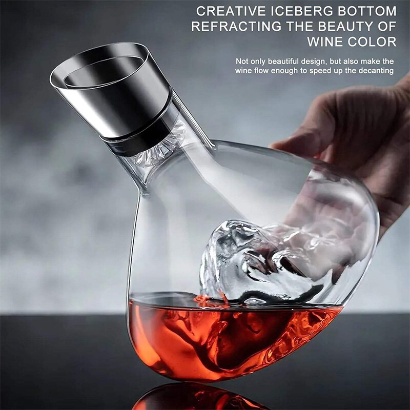 Premium Luxury Big Capacity 1600ml Glass Crystal Red Wine Decanter Stainless Steel Mouth Wine Dispenser