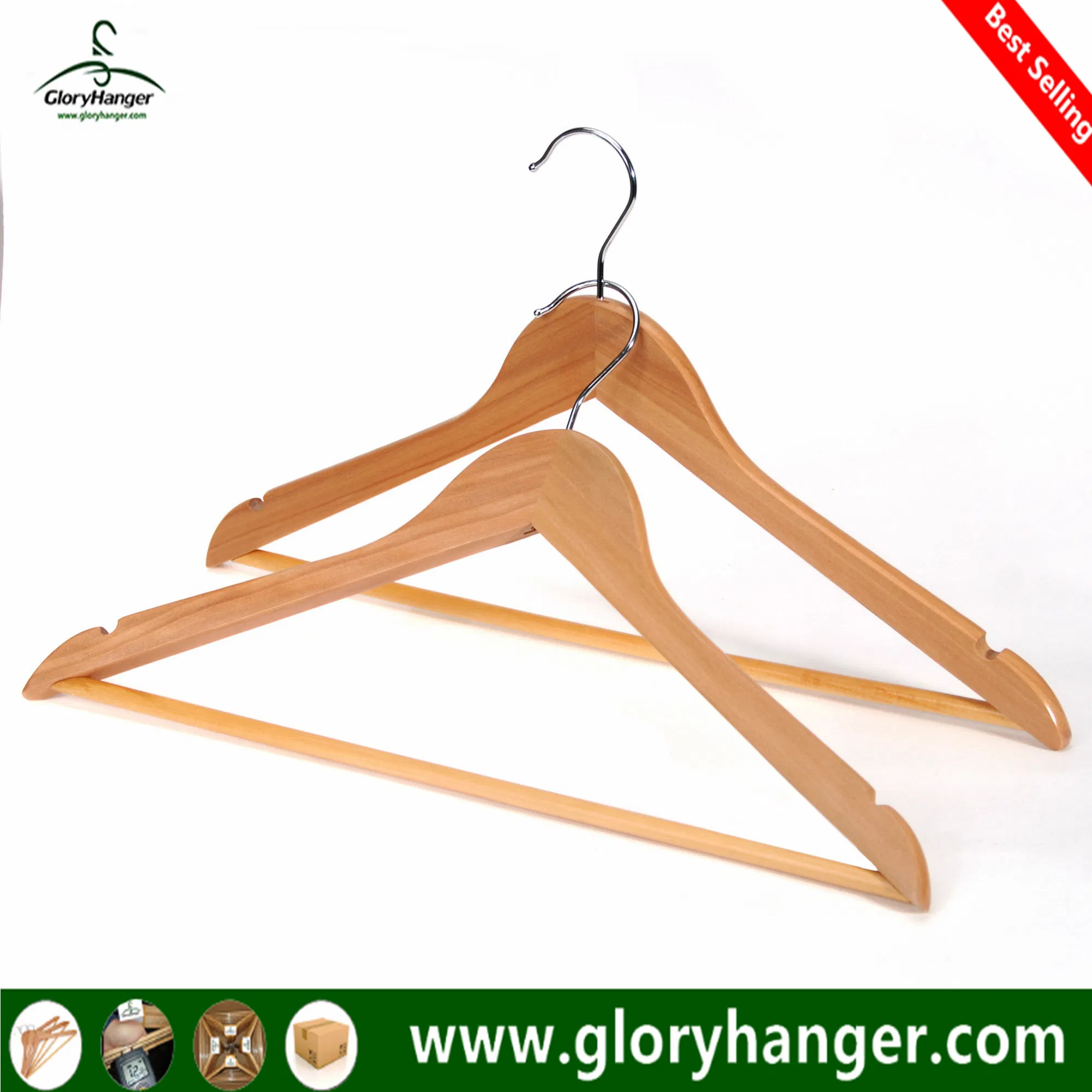 A Grade Wholesale Top Wooden Clothes Hanger for Man Garment Furniture Hanger with Bar