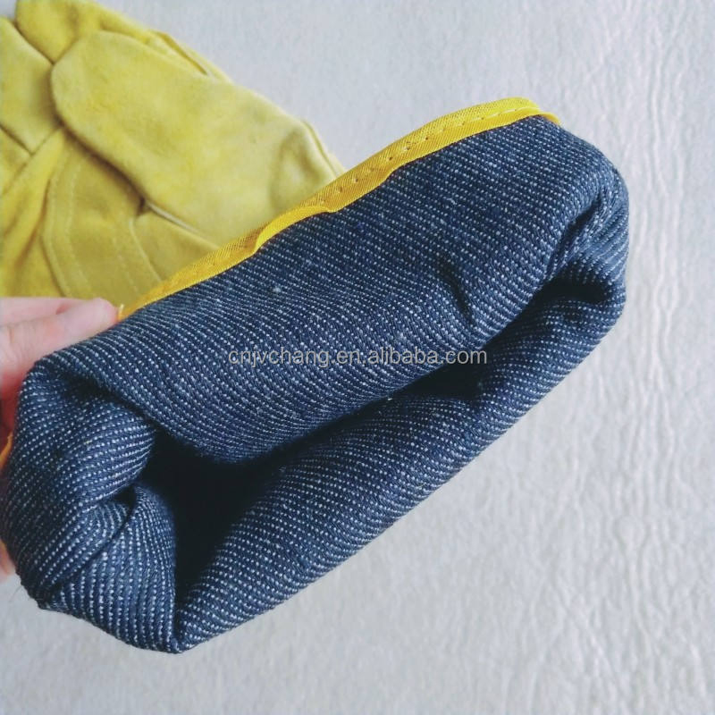 Length 39cm Heat Resistant Durable Cowhide Mitts Leather BBQ Gloves for Outdoor Working