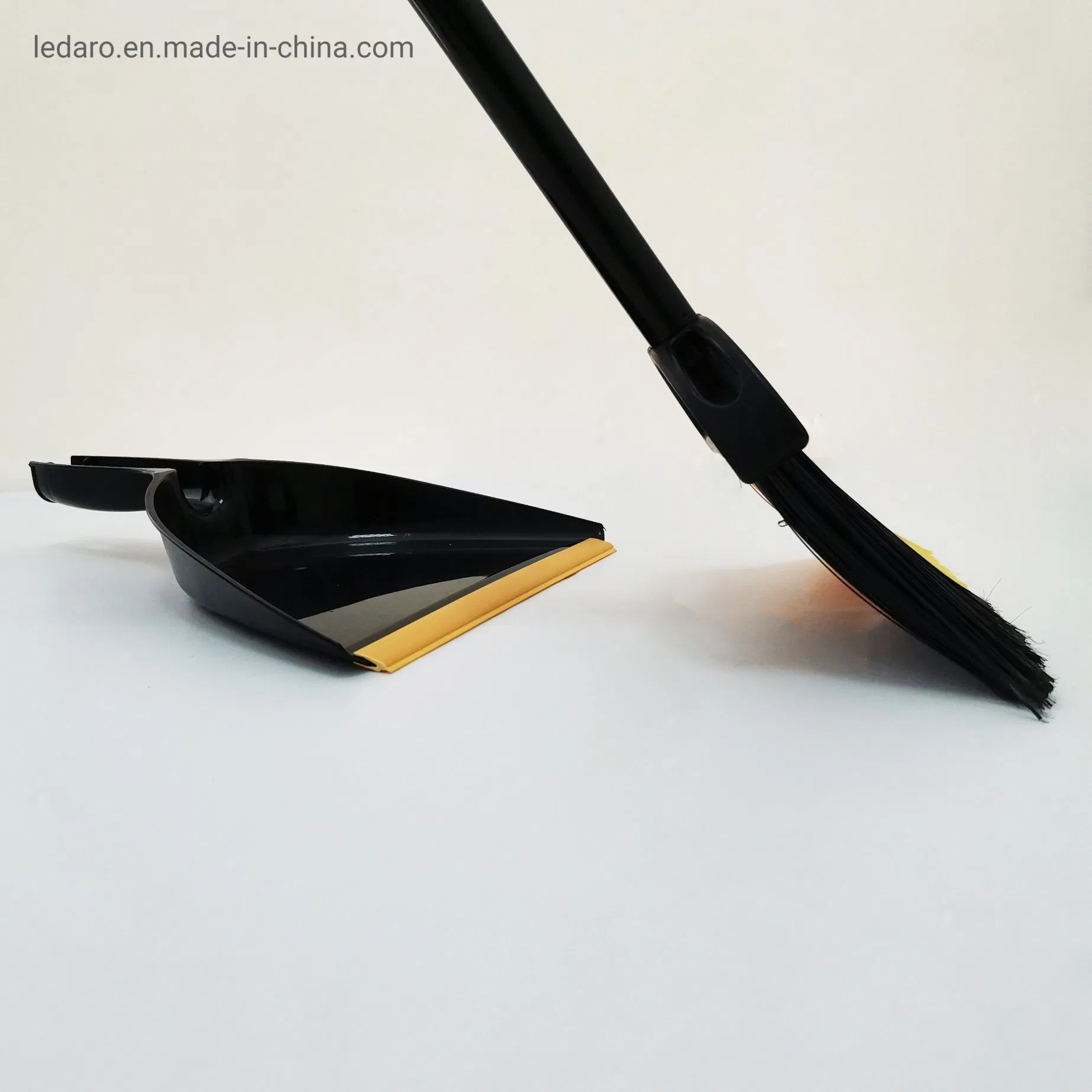 Broom and Dustpan Set, Upright Dust Pan and Broom with Steel Long Handle for Home Kitchen Room Lobby Office Floor Clean