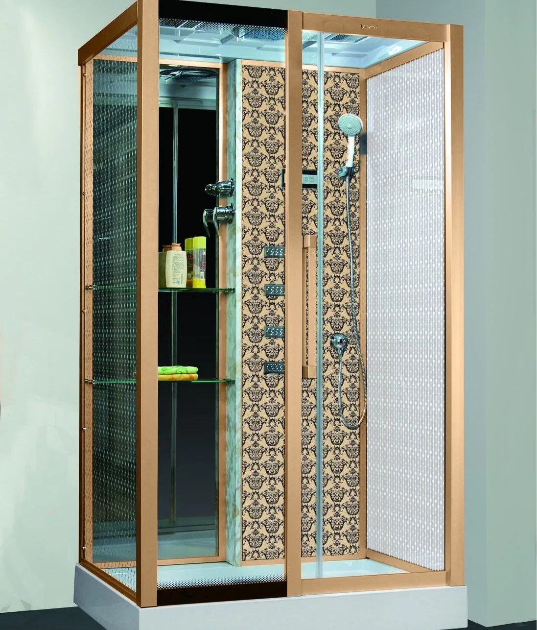 Black Marble Golden Sliding Tempered Glass White Steam Low Shower Tray Glass House Room Cabin Box