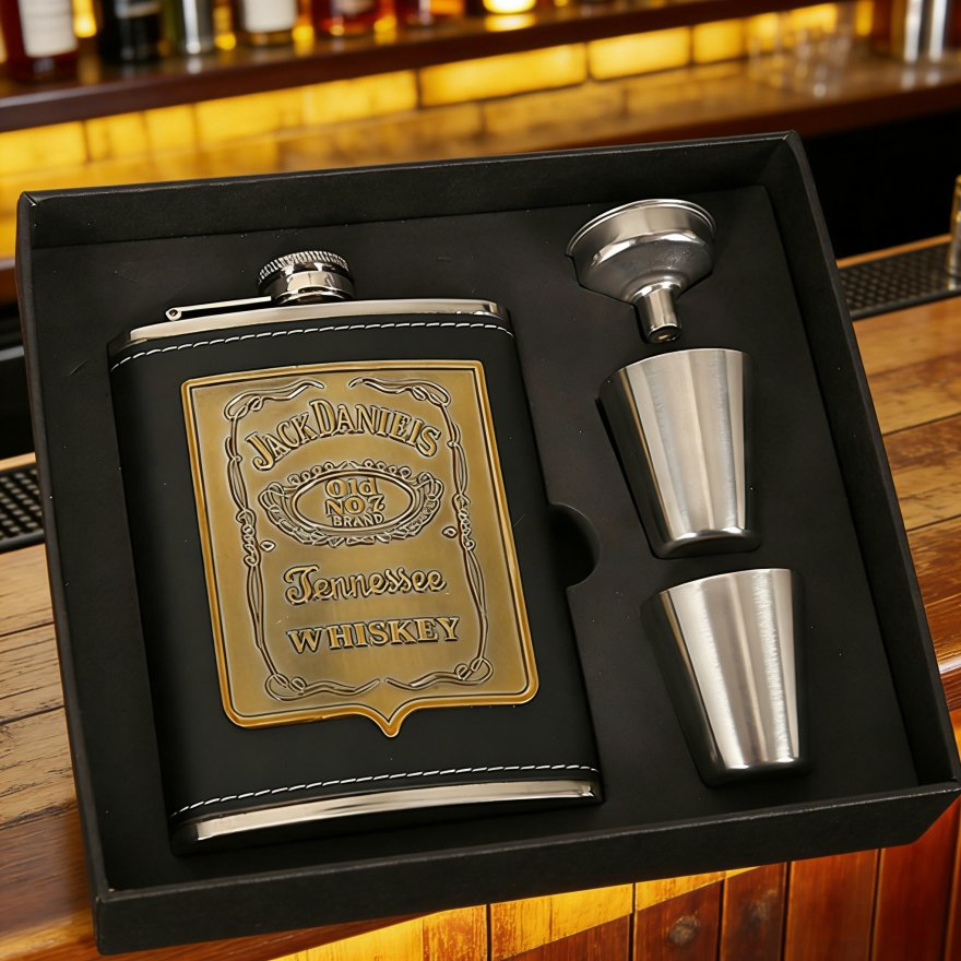 Sleek Designer Hip Flask with Funnel Ideal for Corporate Gifts