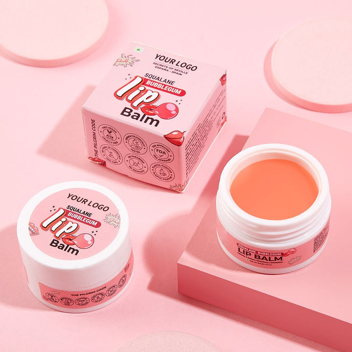 Custom Logo Natural Cocoa Butter Moisturizes Vegan Squalane Bubblegum Lip Balm