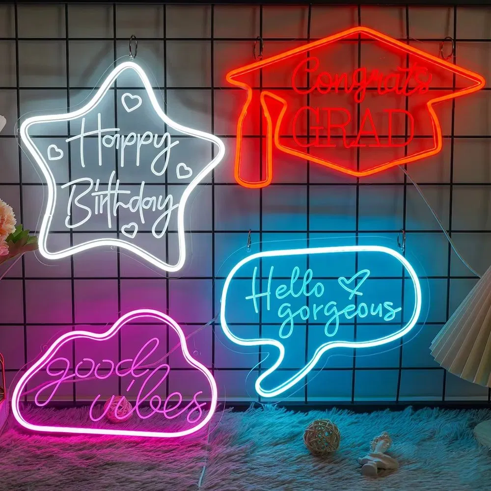 Happy Birthday 3D Letter Customized Logo LED Display Acrylic Wall Hanging Party Room Indoor Bar Decor Custom Neon Sign