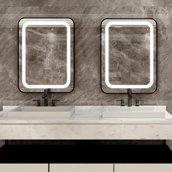 Wholesale Rectangle Black Border Mirror Anti Fog Bathroom with Gold Frame Wall Hung Make up LED Mirrors