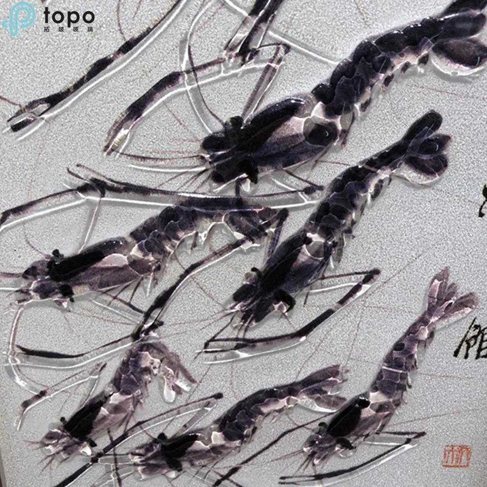 H540mm*240mm Chinese Famous Vivid Shrimp Decorative Glass Painting (D001-2-004)