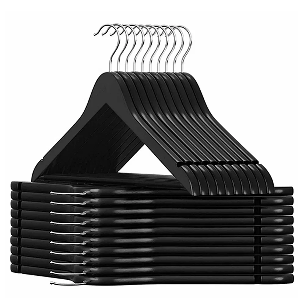 Hot Sale Custom Logo Heavy Duty Non-Slip Strong Coat Hanger Wooden Round Head Natural Solid Wood Hangers for Clothing