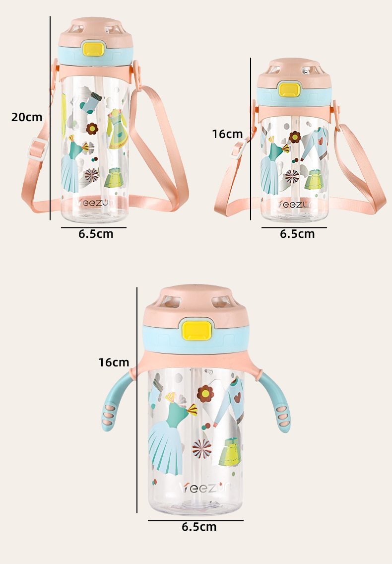 Adorable 350ml Cartoon Water Bottle with Pop-up Lid and Strap