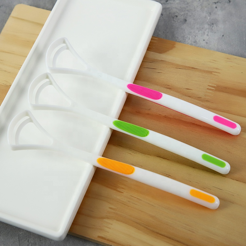 Dental Clean Adult Oral Cleaning Tools Tongue Cleaner Soft Rubber Bristle Tongue Scraper