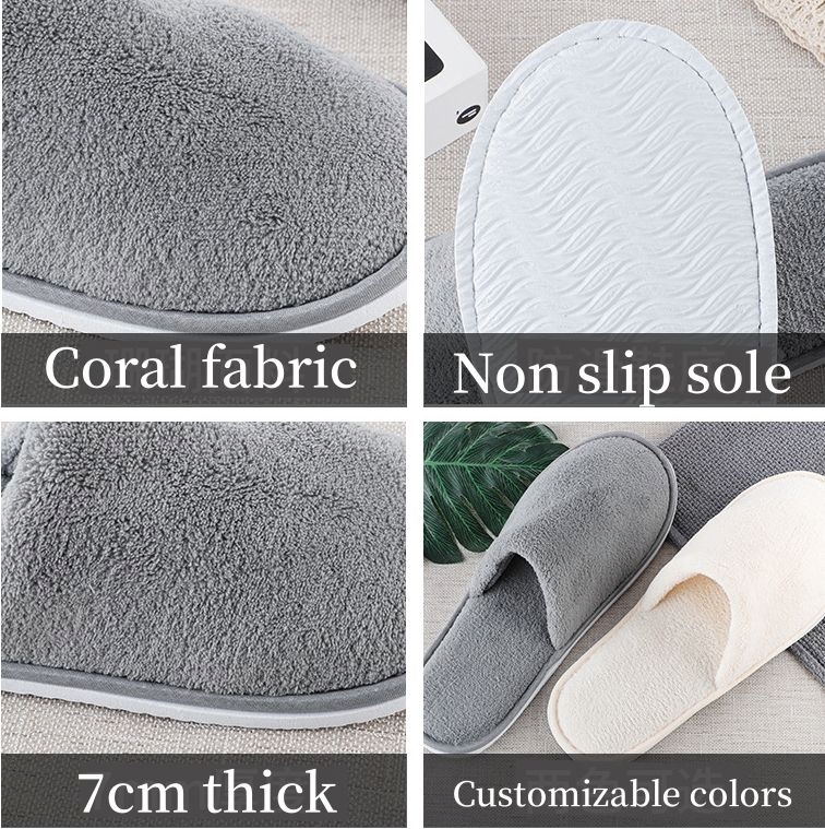 Custom Disposable Hotel SPA Soft Coral Fleece/Waffle Fleece Slippers