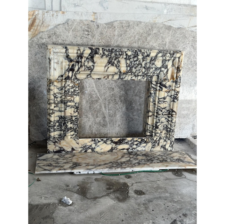 Suitable for Villa Modern Calacatta Viola Marble Electric Wall Hung Fireplace with TV Cabinet Insert Installation