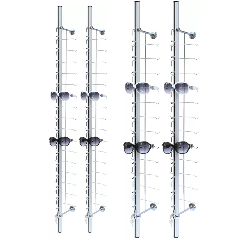 12 14 16 18 20 Lockable Sunglasses Display Rods Wall Mounted Eye Wear Eyeglasses Display Rack Bars Glasses Display Tray