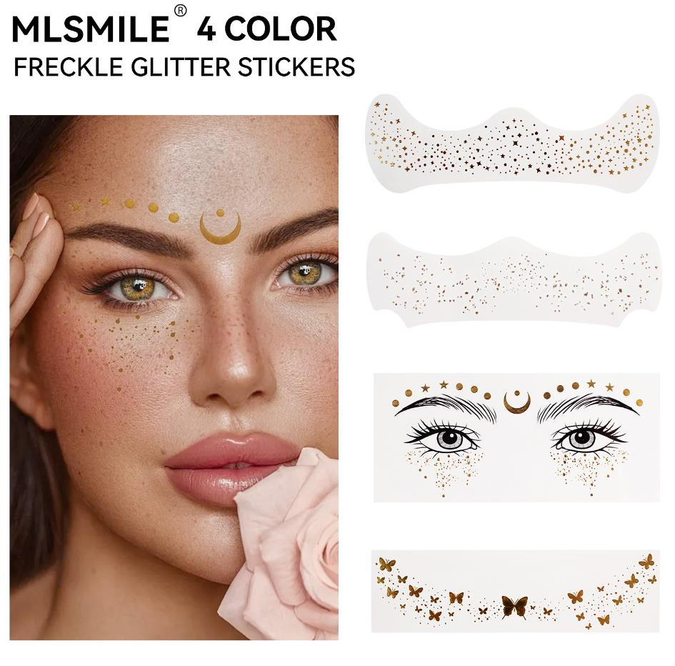 Online Wholesale and Retail Temporary Face Paint Glitter New Small Dance Designs Waterproof Party Freckle Tattoo Set Makeup Sticker Freckle Glitter Stickers