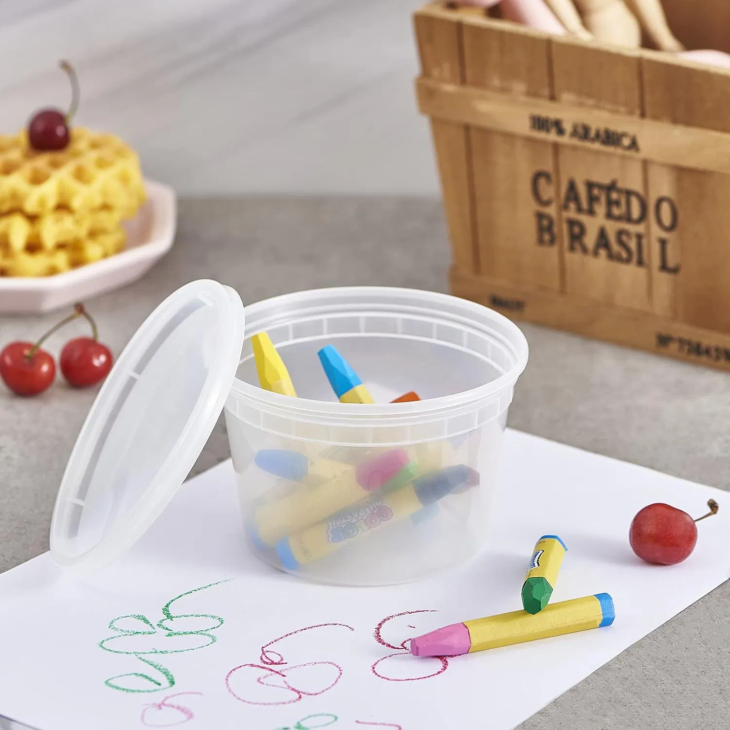 Biodegradable Round Box Black White Plastic Bowl for Fruit Food Salad Snacks