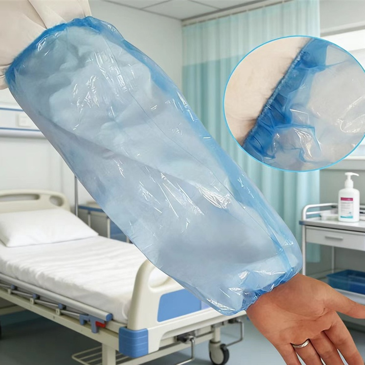 Disposable Plastic Sleeves Covers Waterproof Arm Sleeve Protectors Blue with Elastic Cuffs
