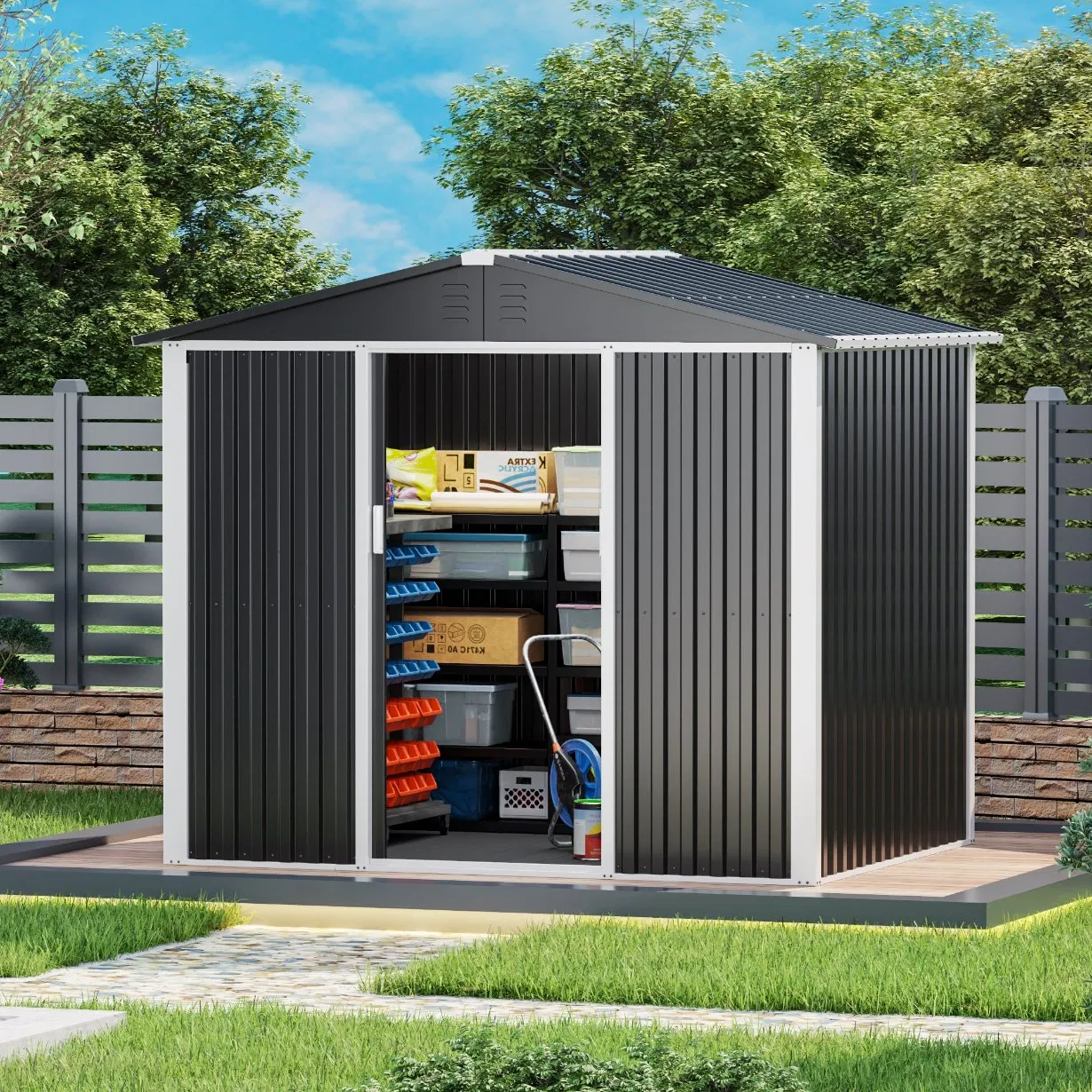 6*8FT Durable Tool Sheds Garden Shed Strong Metal Garden Storage Shed