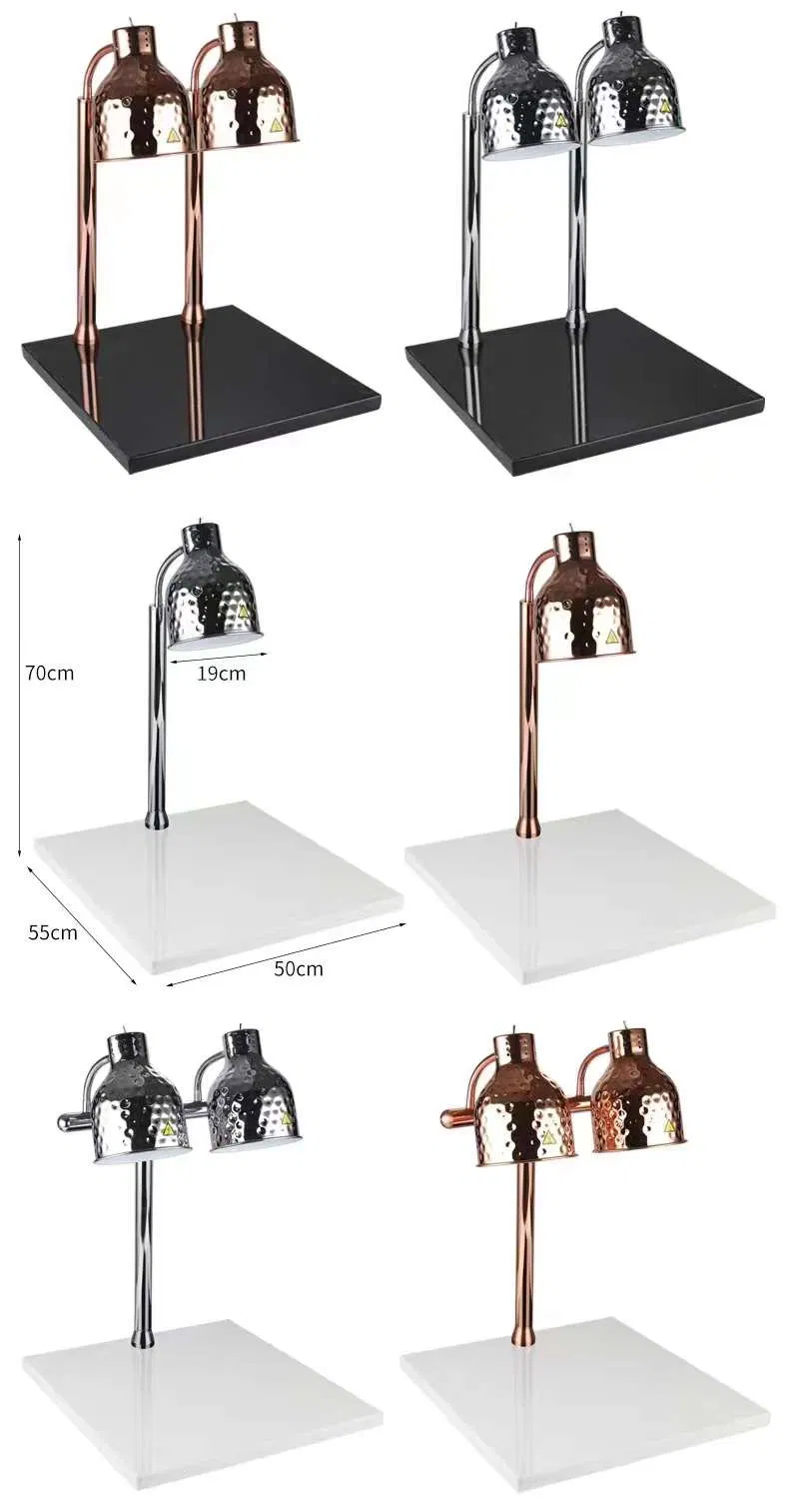 Hadi Hotel Catering Equipment Heating Lights Infrared Heat Lamp Rose Gold Silver Stainless Steel Hammered Luxury Modern Food Light Table Lamp with Marble Base