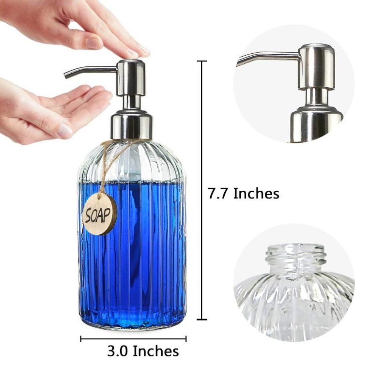18oz Clear Glass Soap Dispenser Refillable Liquid Hand Soap Dispenser for Bathroom