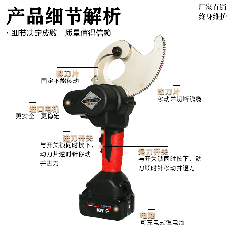 Battery Charger Tool Electric Ratchet Shears Steel Rebar Cable Cutter (XLJ-J-75D)
