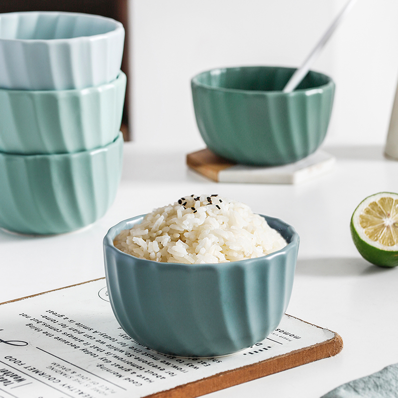 Round Tableware Kitchen Rice Fruits Salad Bowl Serving Ceramic Bowl Gift Set