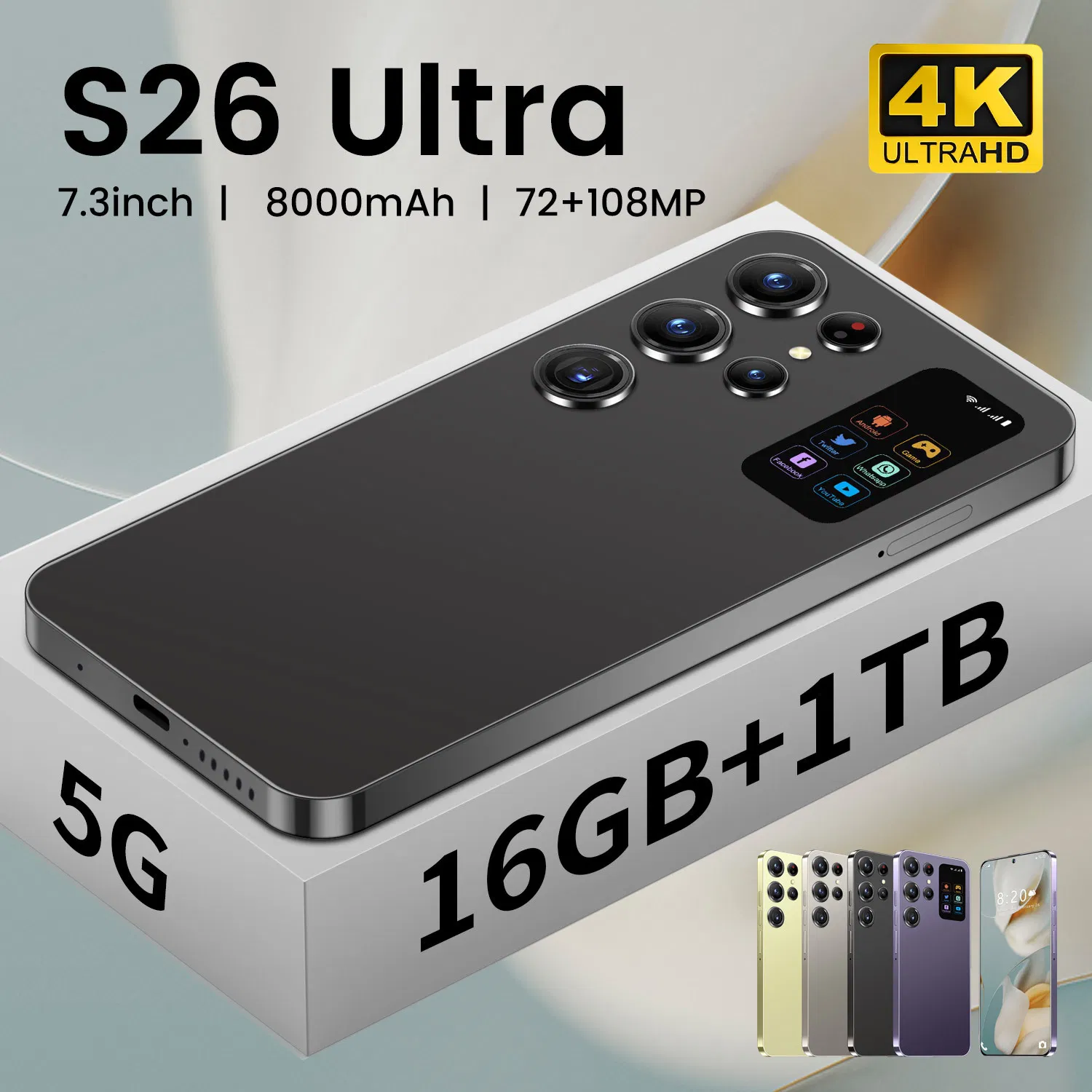 S26 Ultra, 16GB+1tb, 5g, 7.3 Inches, Mtk 6889 Processor, 72MP, 108MP, Android 14 Smartphone, Built-in Stylus, High Performance S