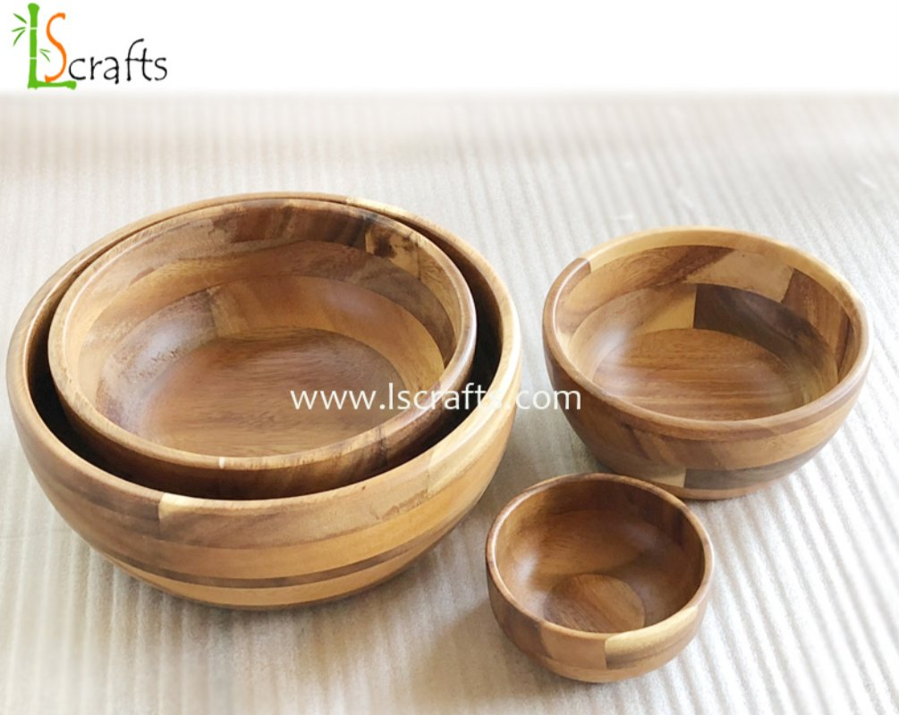 Acacia Handmade Wood Carved Calabash Bowls Set of 4