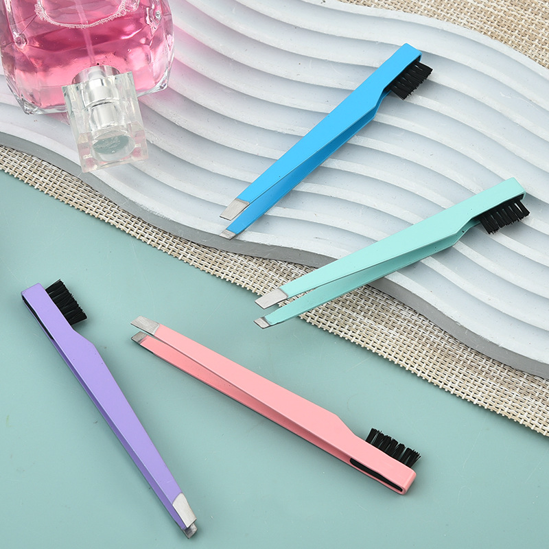 Stainless Steel Precision Makeup Grooming Hair Removal Eyelash Eyebrow Tweezers with Comb