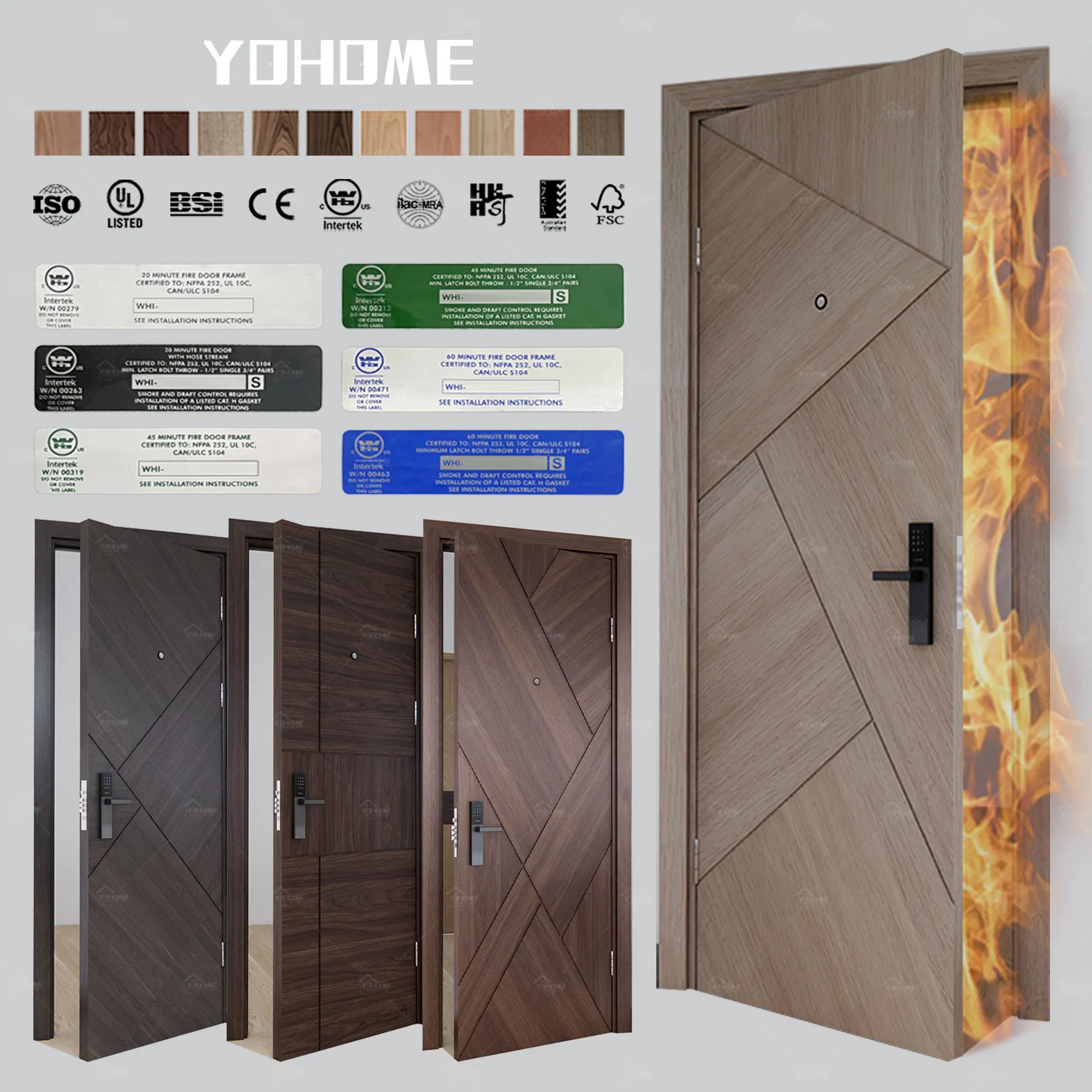 European Standard Bespoke Hotel 30 or 60 Minute Ratings Fire Rated En BS CE Certified Internal Wooden Fire Doors