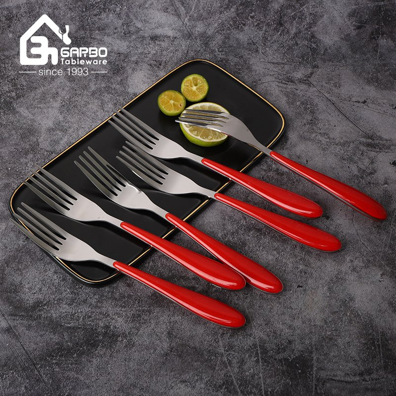 Mirror Polish Cutlery Set 6 Dinner Forks with Red Handles