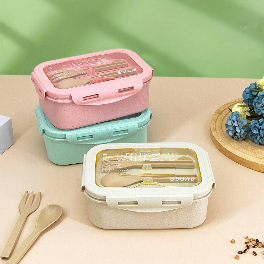Wheat Straw Fiber Lunch Box with Spoon and Fork Set