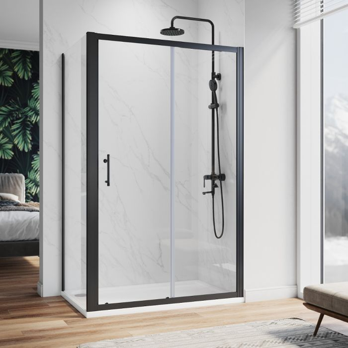 Modern 1000X760mm Black Sliding Shower Enclosure 6mm Tempered Glass Shower