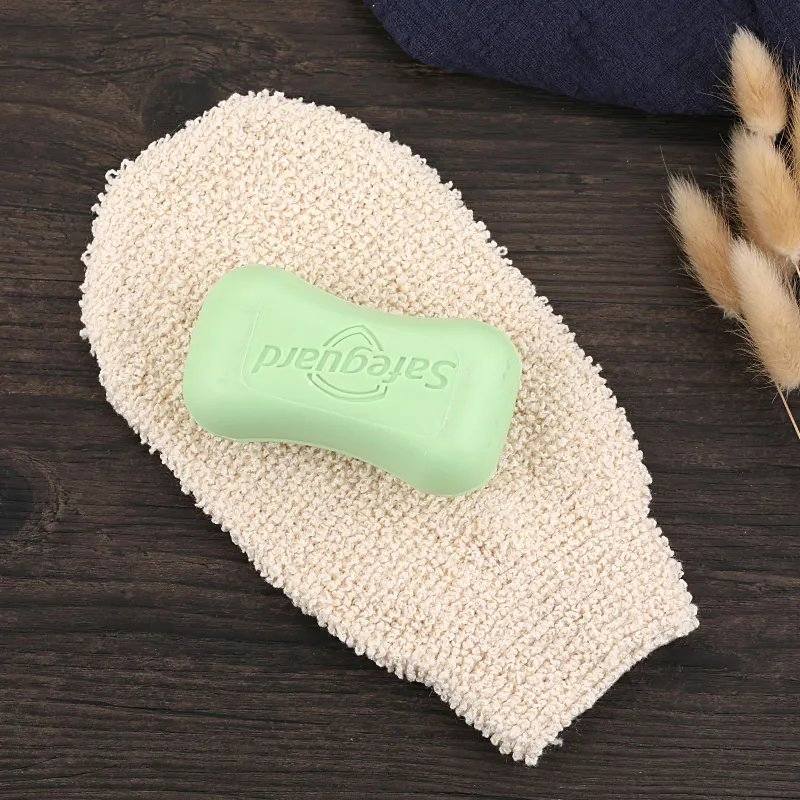 Custom Eco Friendly Loofah Linen Exfoliating Glove Scrubber Natural Shower Body Bath Brushes Sponge Scrub Exfoliating Glove Mitt