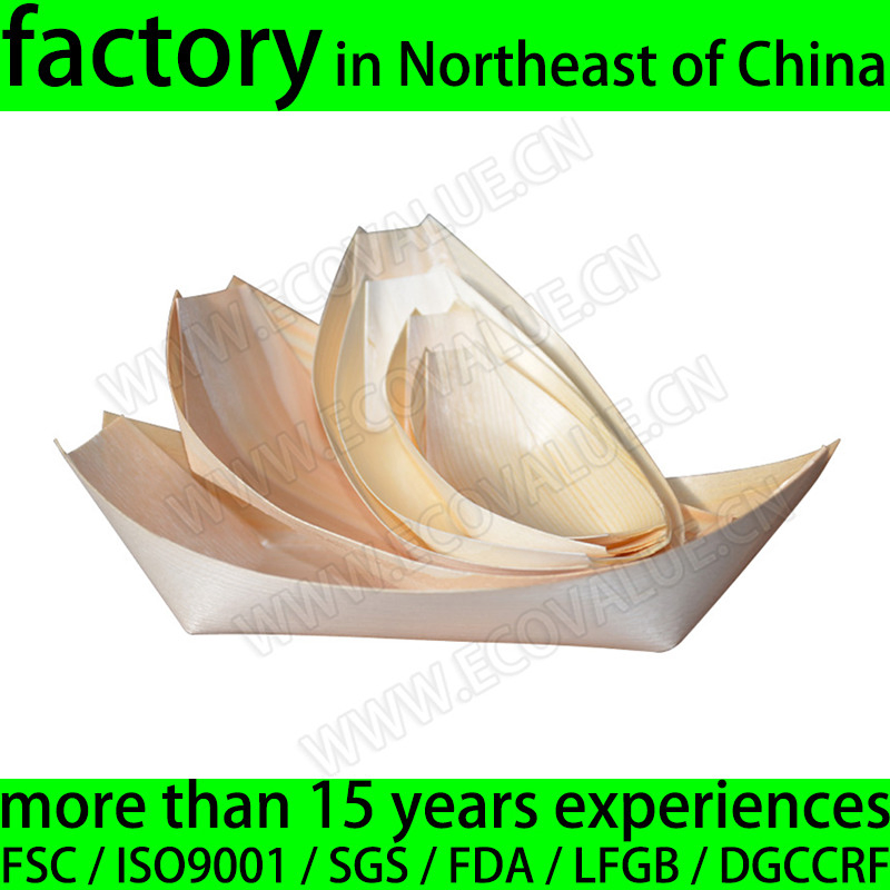 Bamboo Wood Sushi Boat Container, Disposable Pine Wood Sushi Tray for Salad