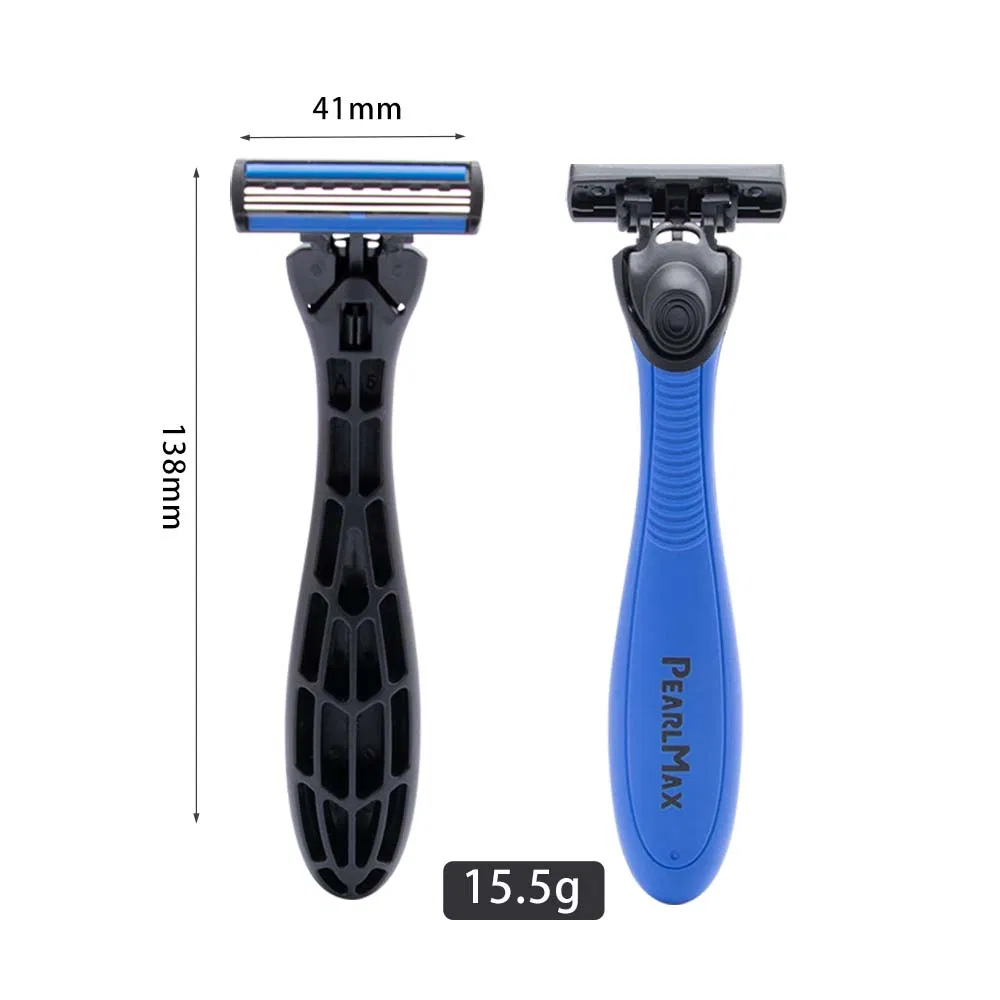 Pearlmax New Products Rubber Handle Safety Razor Blade Scrapper Man Stainless Steel Triple Blade Razor Barber Cheap Razor