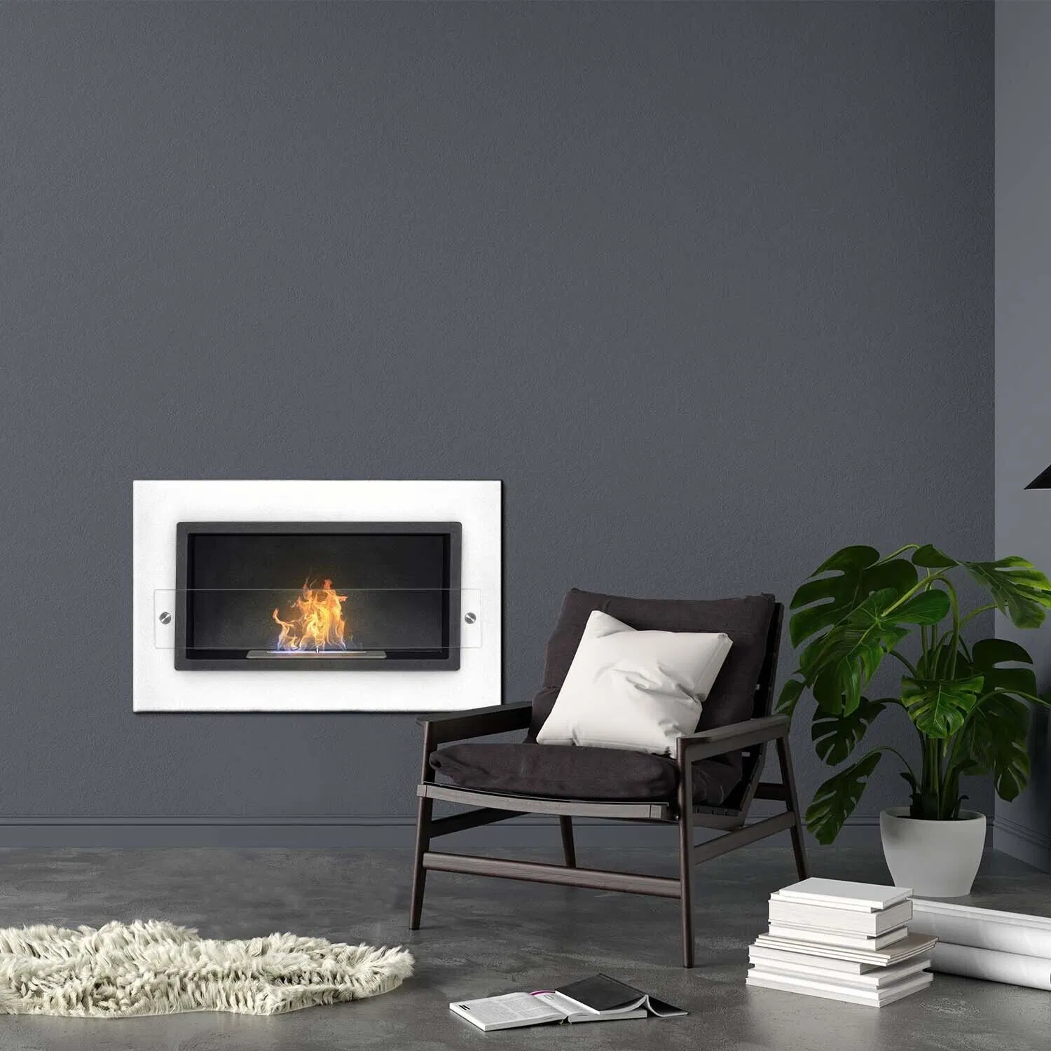 Bioethanol Fireplace Heater Wall Mounted Bio Ethanol Realistic Flame Effect White